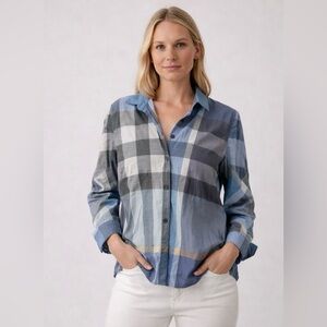 Burberry Brit Women’s Blue Plaid Button Down Shirt Size Small Pre-Owned